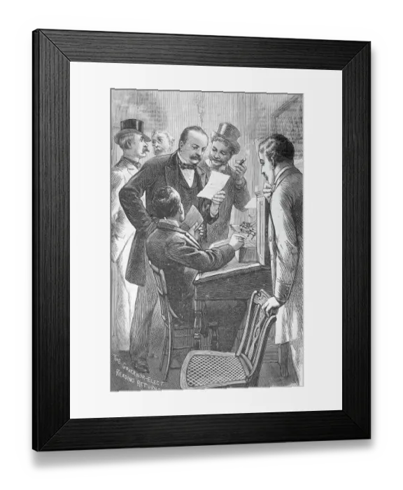 Framed Print : Drawing Depicting Grover Cleveland and Officials Examining Ballot Results Framed Print : Drawing Depicting Grover Cleveland and Officials Examining Ballot Results