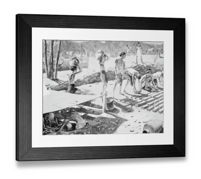 Framed Print : Slaves Being Driven to Pull Cart with Egyptian Structure Framed Print : Slaves Being Driven to Pull Cart with Egyptian Structure