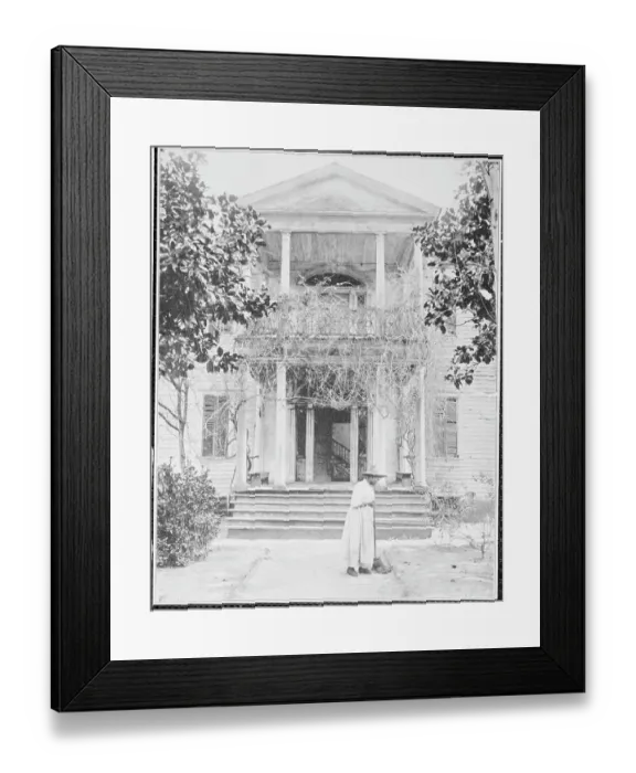 Framed Print : Elderly African American Sweeping in Front of Plantation Home Framed Print : Elderly African American Sweeping in Front of Plantation Home