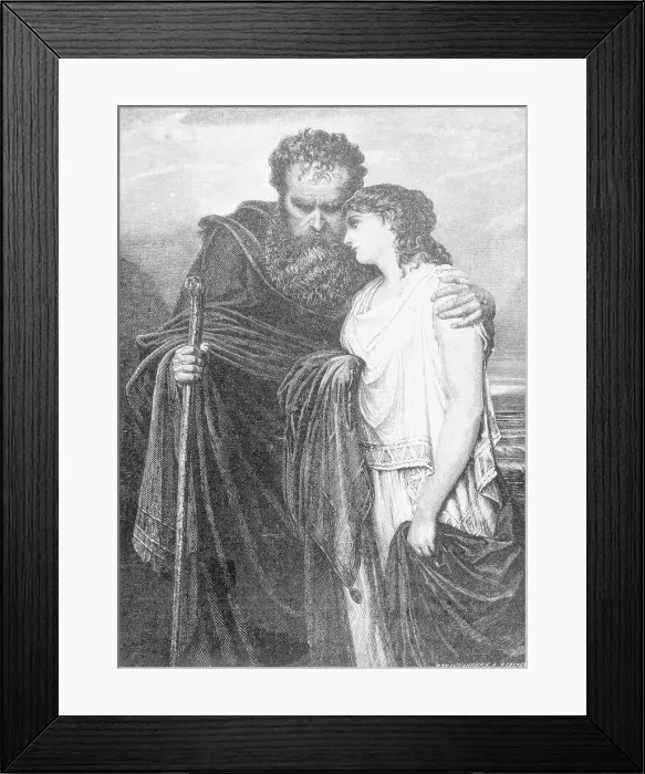 Framed Print : Drawing of Mythological Characters Oedipus and Antigone Embracing Framed Print : Drawing of Mythological Characters Oedipus and Antigone Embracing