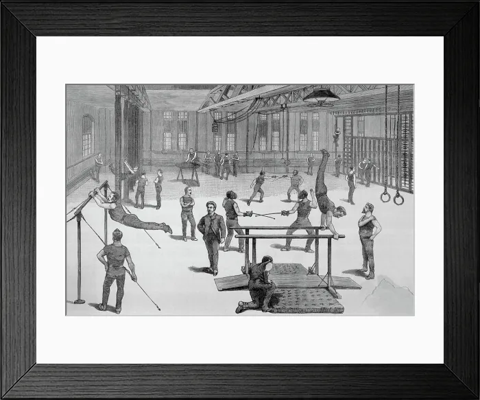 Framed Print : Drawing Depicting Patrons of an Outdoor Gymnasium Framed Print : Drawing Depicting Patrons of an Outdoor Gymnasium