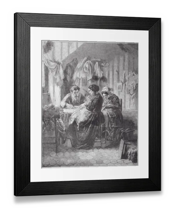 Framed Print : Painting of Three Seamstress Women at Work Framed Print : Painting of Three Seamstress Women at Work