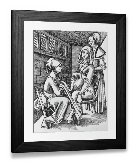 Framed Print : Drawing Depicting Midwife Assisting a Mother to Be Framed Print : Drawing Depicting Midwife Assisting a Mother to Be