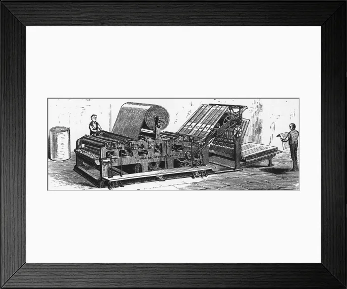Framed Print : Sketch of Men with Early Printing Press Machinery Framed Print : Sketch of Men with Early Printing Press Machinery