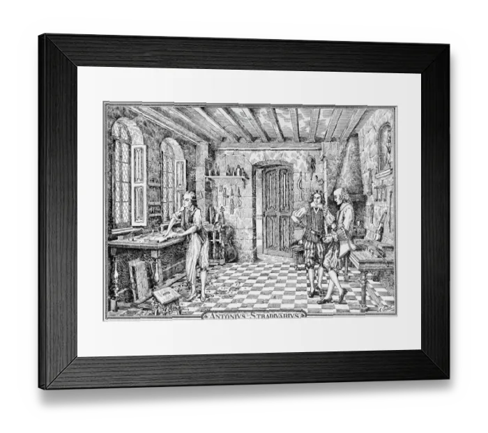 Framed Print : Sketch of Stradivari in His Workshop