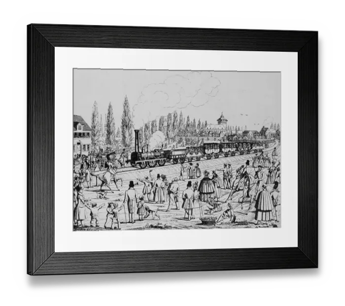 Framed Print : Drawing Showing Travelers at Train Station