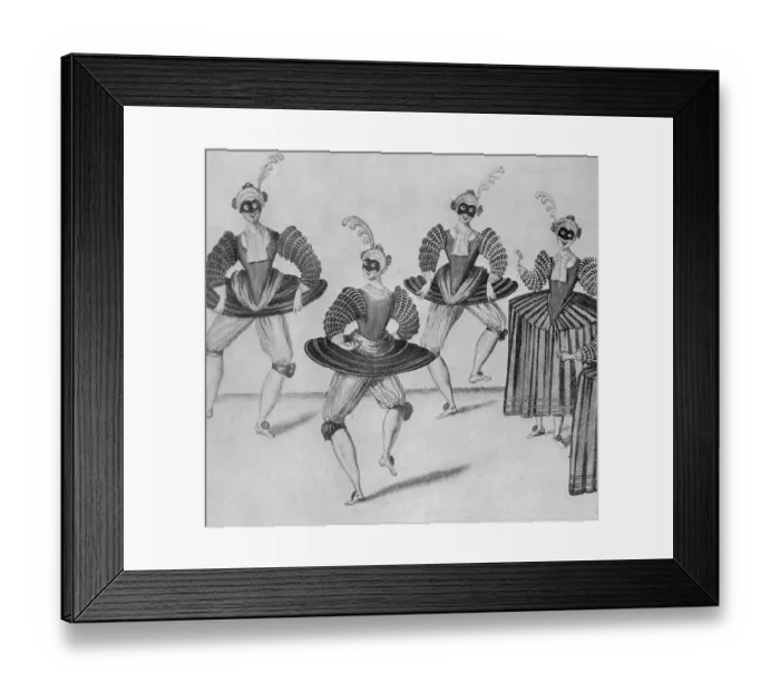 Framed Print : Drawing Depicting Dancing Caricatures in Costume Framed Print : Drawing Depicting Dancing Caricatures in Costume