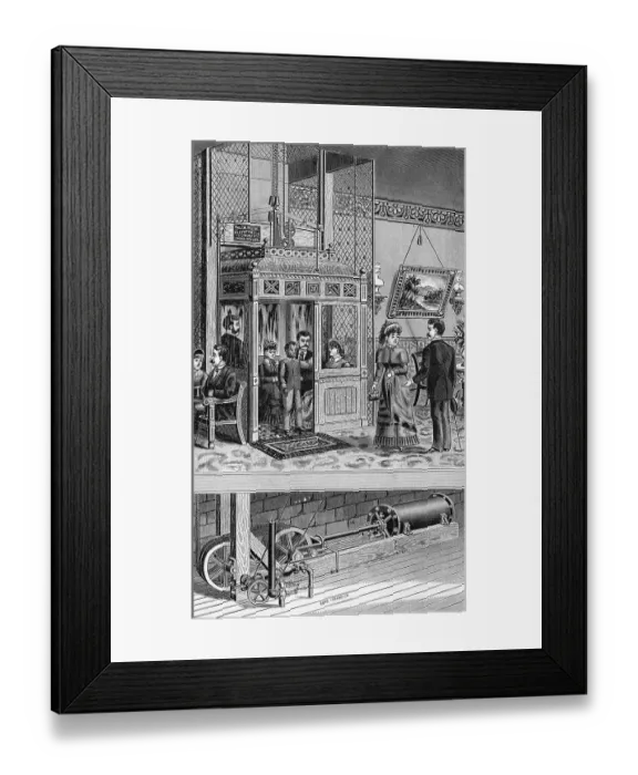 Framed Print : Drawing Showing Uses and Intricates of Early Elevator Framed Print : Drawing Showing Uses and Intricates of Early Elevator