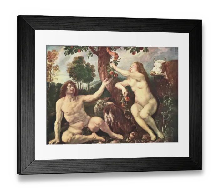 Framed Print : Early Painting of Adam and Eve Caricatures in Eden Framed Print : Early Painting of Adam and Eve Caricatures in Eden