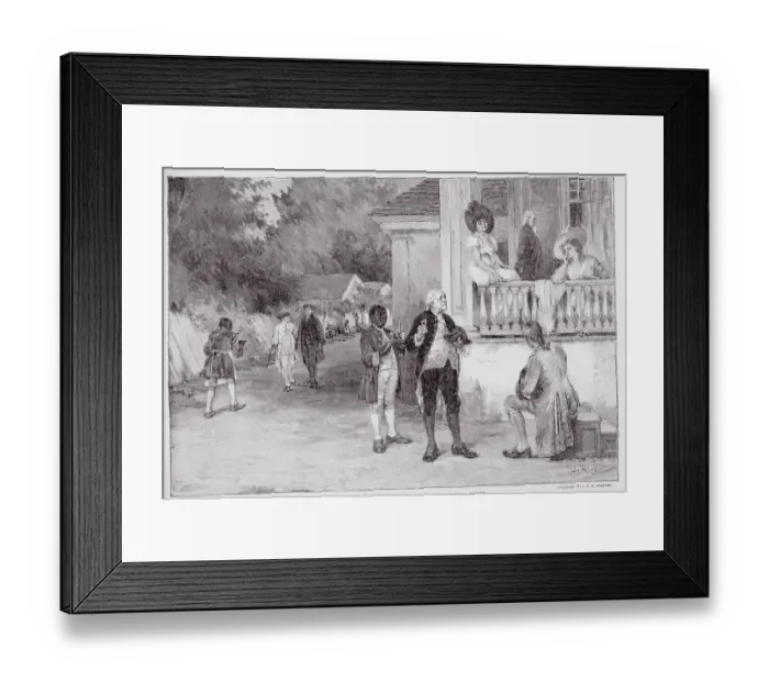Framed Print : Town Folks on Street and in Front of House Framed Print : Town Folks on Street and in Front of House