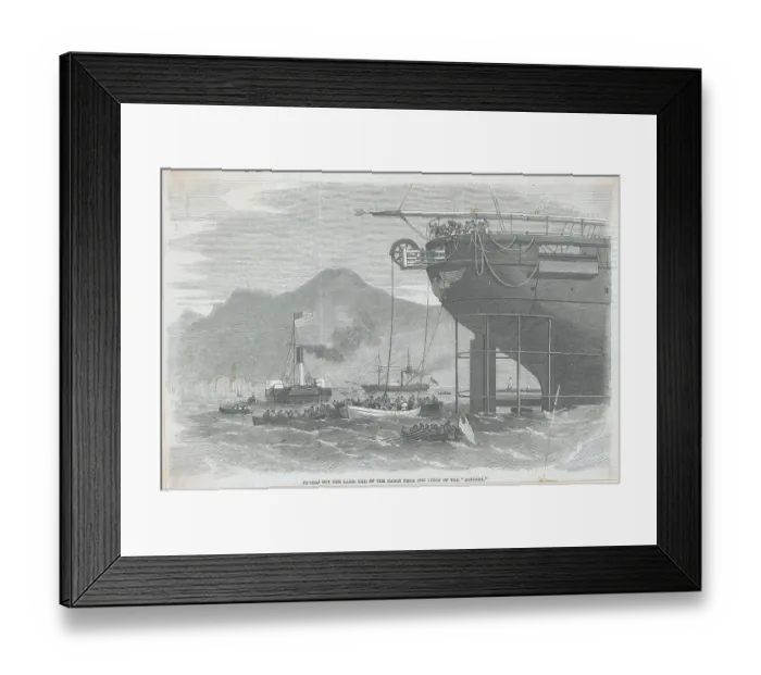 Framed Print : Men Extending Cable Line from Ship Framed Print : Men Extending Cable Line from Ship