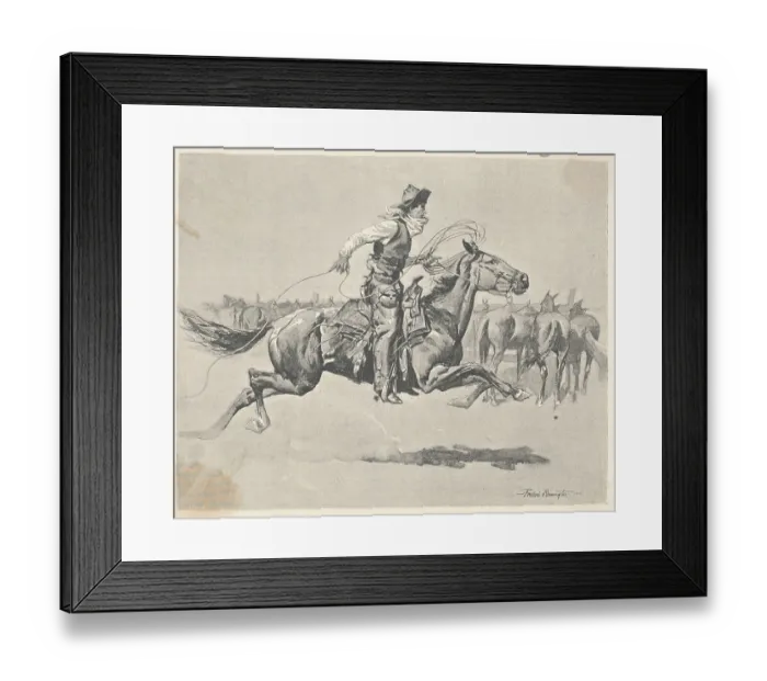 Framed Print : Cowboy on Horseback in a Full Gallop Framed Print : Cowboy on Horseback in a Full Gallop