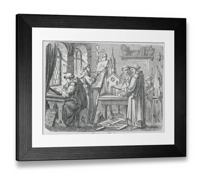Framed Print : Monks Working in Their Office Framed Print : Monks Working in Their Office