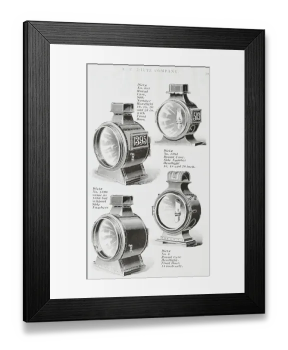 Framed Print : Display of Various Early Railroad Headlights Framed Print : Display of Various Early Railroad Headlights