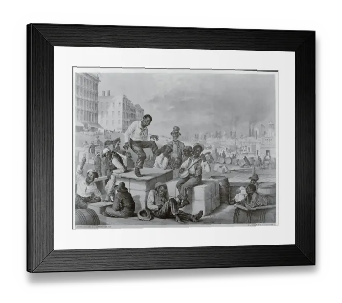Framed Print : Early African Americans Surviving with Merriment near Workers on Dock Framed Print : Early African Americans Surviving with Merriment near Workers on Dock