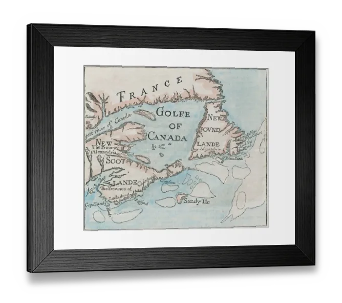 Framed Print : Early Map Showing Nova Scotia Land and Water Areas Framed Print : Early Map Showing Nova Scotia Land and Water Areas