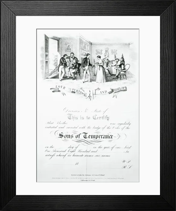Framed Print : Early Document of Membership for Sons of Temperance Framed Print : Early Document of Membership for Sons of Temperance