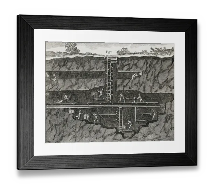 Framed Print : Men Working Inside French Mineralogical Mining Shaft Framed Print : Men Working Inside French Mineralogical Mining Shaft
