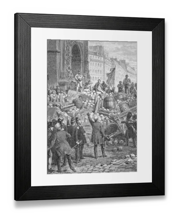 Framed Print : French Crowd of Unrest at Barricaded Street