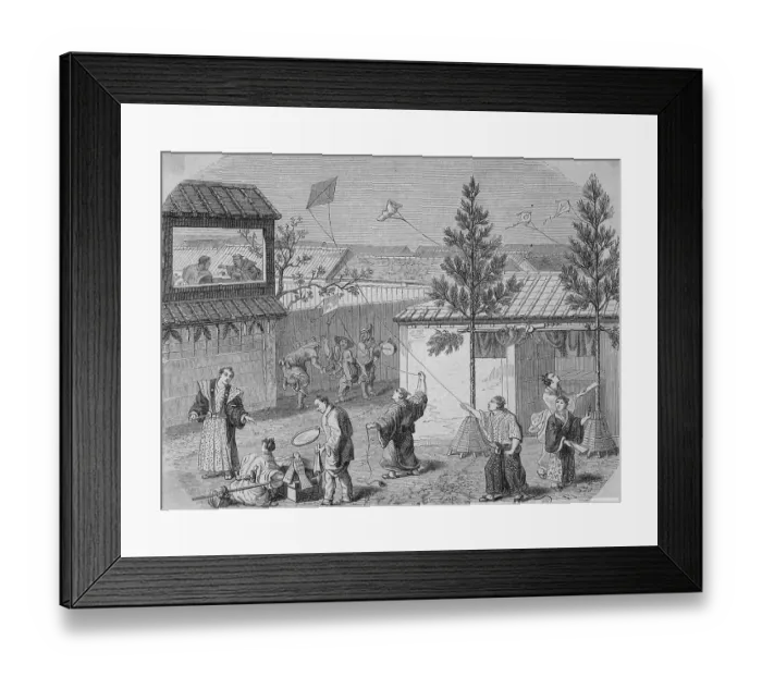 Framed Print : Community Members Engaged in Flying Kite Framed Print : Community Members Engaged in Flying Kite