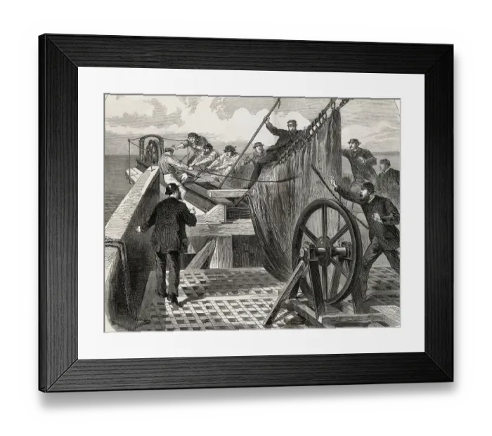 Framed Print : Men Hoisting Cable from Aboard Ship Framed Print : Men Hoisting Cable from Aboard Ship