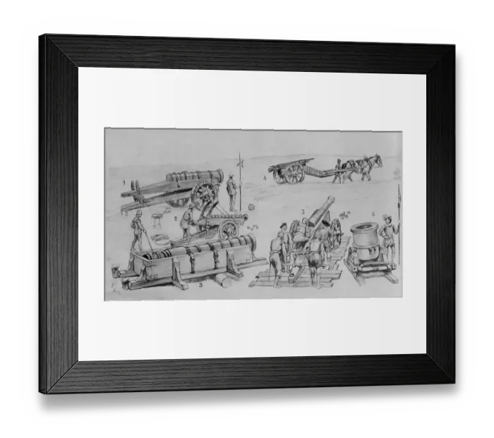 Framed Print : Soldiers Utilizing Different Types of Artillery on Field Framed Print : Soldiers Utilizing Different Types of Artillery on Field