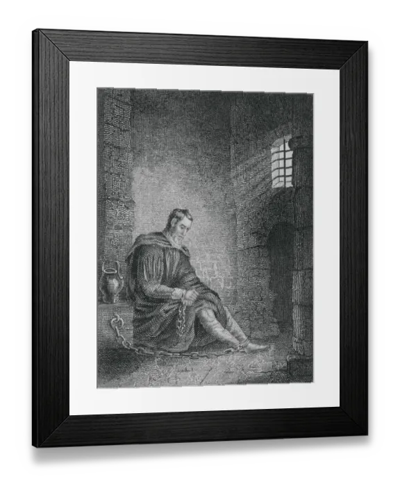 Framed Print : Christopher Columbus with Bowed Head in Jail Cell Framed Print : Christopher Columbus with Bowed Head in Jail Cell