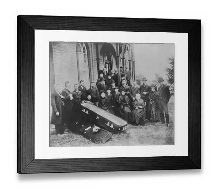 Framed Print : Family with Open Coffin Framed Print : Family with Open Coffin