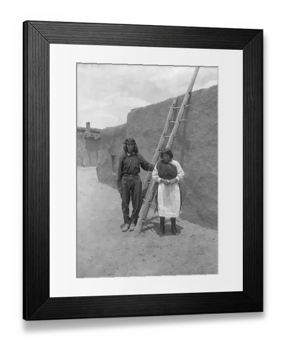 Framed Print : Zuni Couple in Front of Adobe Home Framed Print : Zuni Couple in Front of Adobe Home