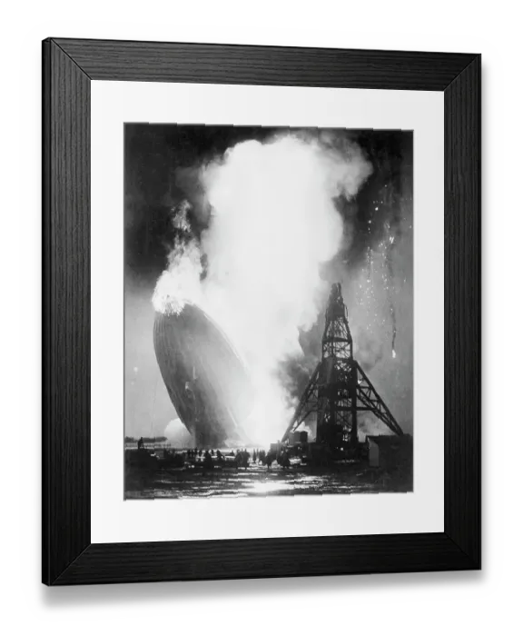 Framed Print : Burning Hindenburg Airship Hitting Ground