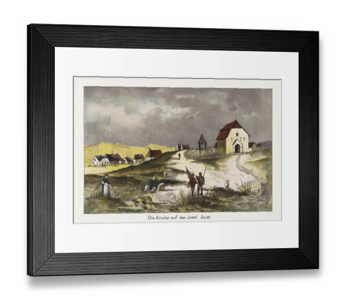Framed Print : Historical view of Juist, Lower Saxony, Germany, chromolithograph, published 1889 Framed Print : Historical view of Juist, Lower Saxony, Germany, chromolithograph, published 1889