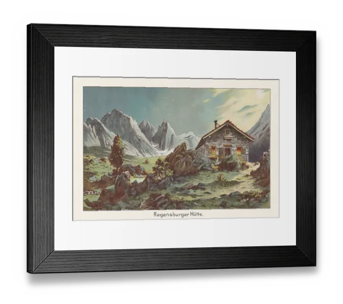 Framed Print : Regensburger Hutte, Dolomites, South Tyrol, Italy, chromolithograph, published in 1891 Framed Print : Regensburger Hutte, Dolomites, South Tyrol, Italy, chromolithograph, published in 1891