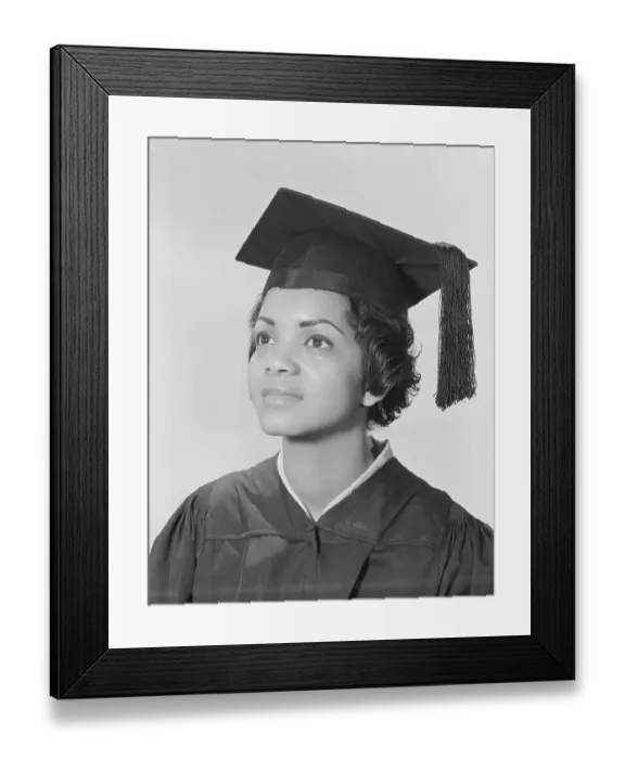 Framed Print : African-American woman in cap and gown, portrait