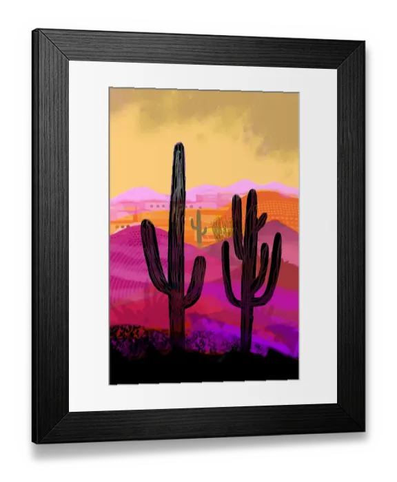 Framed Print : Landscape Desert Sunset, Saguaro cactus silhouette Framed Print : Landscape Desert Sunset, Saguaro cactus silhouette