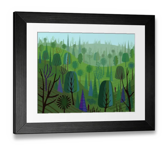 Framed Print : Green Forest Refreshing Mountain Landscape Illustration Framed Print : Green Forest Refreshing Mountain Landscape Illustration