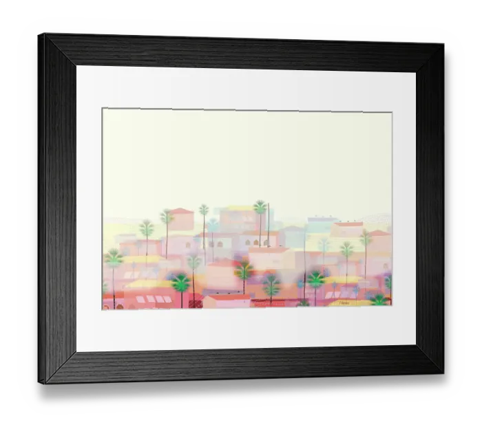 Framed Print : Old Los Angeles Digital Watercolor Cityscape in Morning Framed Print : Old Los Angeles Digital Watercolor Cityscape in Morning