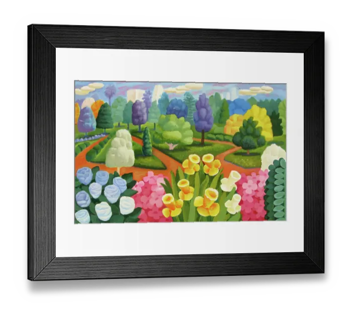Framed Print : Flowering Plants in Green Park Refreshing Landscape Painting Framed Print : Flowering Plants in Green Park Refreshing Landscape Painting