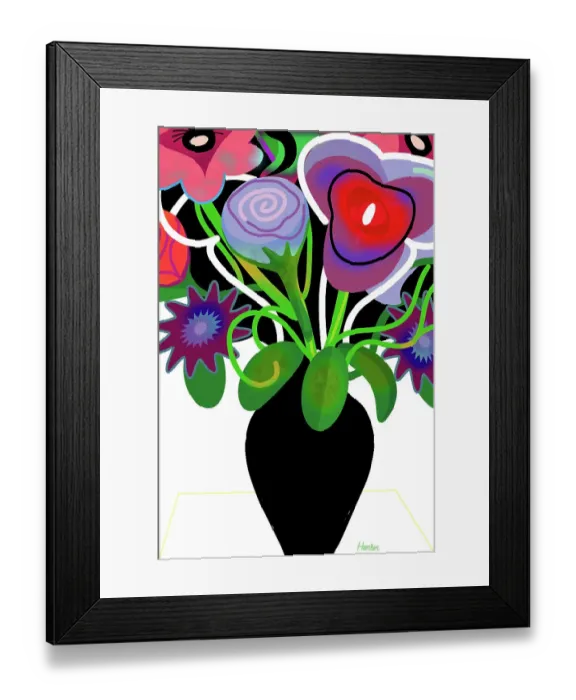 Framed Print : Blooming Abstract Flowers in Black Vase Vivid Color Illustration Framed Print : Blooming Abstract Flowers in Black Vase Vivid Color Illustration