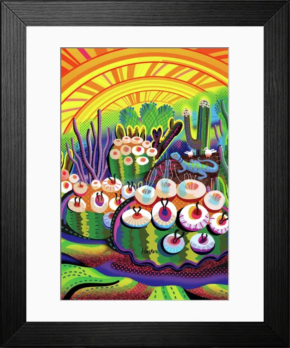 Framed Print : Desert Moss Garden with Blue Gecko Ilustration Framed Print : Desert Moss Garden with Blue Gecko Ilustration