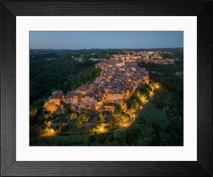 Framed Print : Tuscany, aerial view of the medieval town of Pitigliano, in the province of Grosseto, Italy at night evening Framed Print : Tuscany, aerial view of the medieval town of Pitigliano, in the province of Grosseto, Italy at night evening