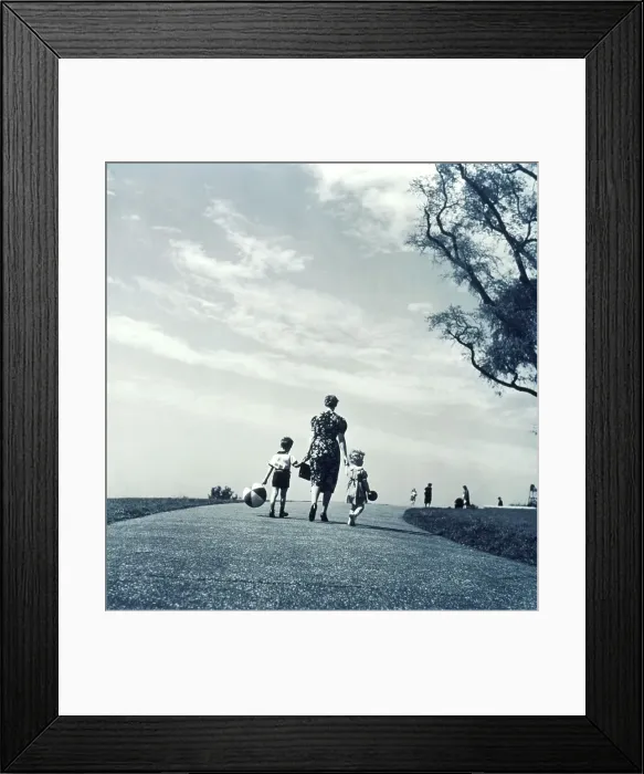 Framed Print : BACK VIEW / MOTHER & HER YOUNG SON & DAUGHTER WALKING IN PARK Framed Print : BACK VIEW / MOTHER & HER YOUNG SON & DAUGHTER WALKING IN PARK