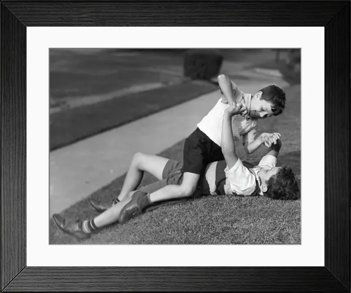 Framed Print : Two boys wrestling Framed Print : Two boys wrestling