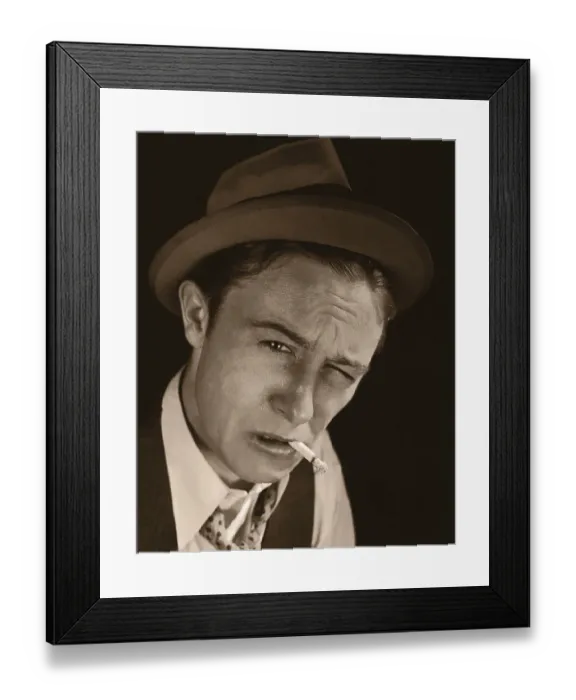 Framed Print : HEADSHOT / MAN WEARING TRILBY HAT, SMOKING A CIGARETTE Framed Print : HEADSHOT / MAN WEARING TRILBY HAT, SMOKING A CIGARETTE