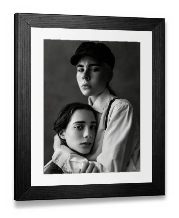 Framed Print : Portrait of two affectionate young women