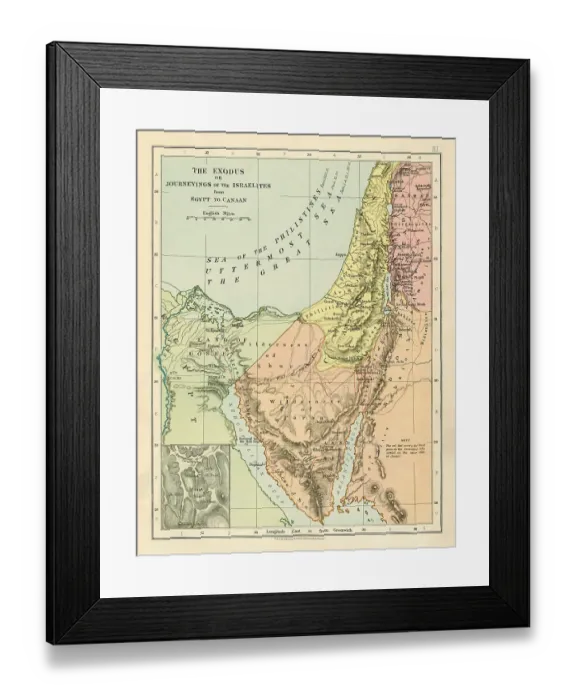 Framed Print : Map of The Exodus or Journeyings of the Israelites from Egypt into Canaan Framed Print : Map of The Exodus or Journeyings of the Israelites from Egypt into Canaan