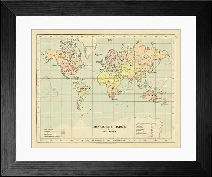 Framed Print : Map of Prevailing Religions of the World in 1877 Framed Print : Map of Prevailing Religions of the World in 1877