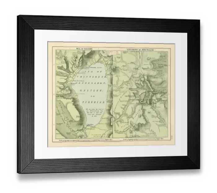 Framed Print : Maps of the Sea of Galilee and the Environs of Jerusalem Framed Print : Maps of the Sea of Galilee and the Environs of Jerusalem