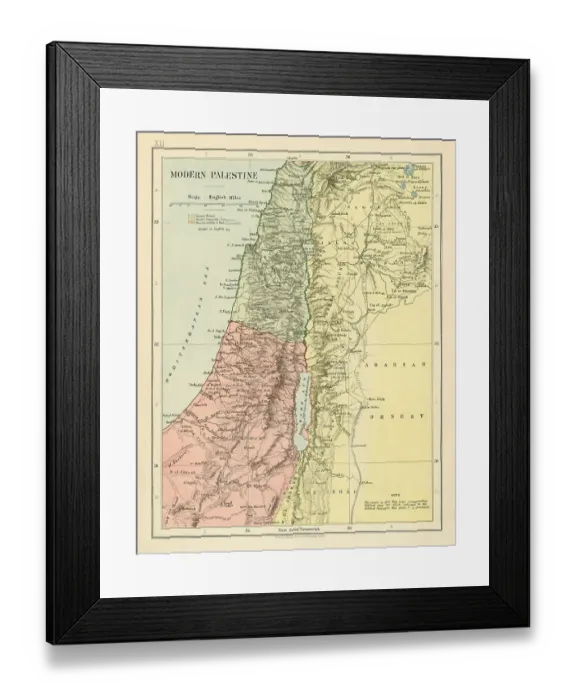 Framed Print : Map of Modern Palestine in 1877 Framed Print : Map of Modern Palestine in 1877