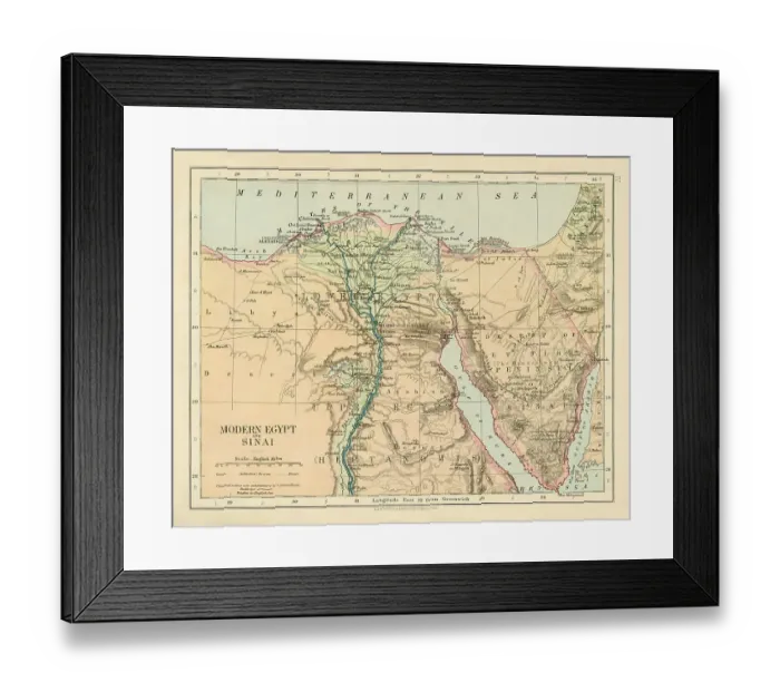 Framed Print : Map of Modern Egypt and Sinai in 1877 Framed Print : Map of Modern Egypt and Sinai in 1877