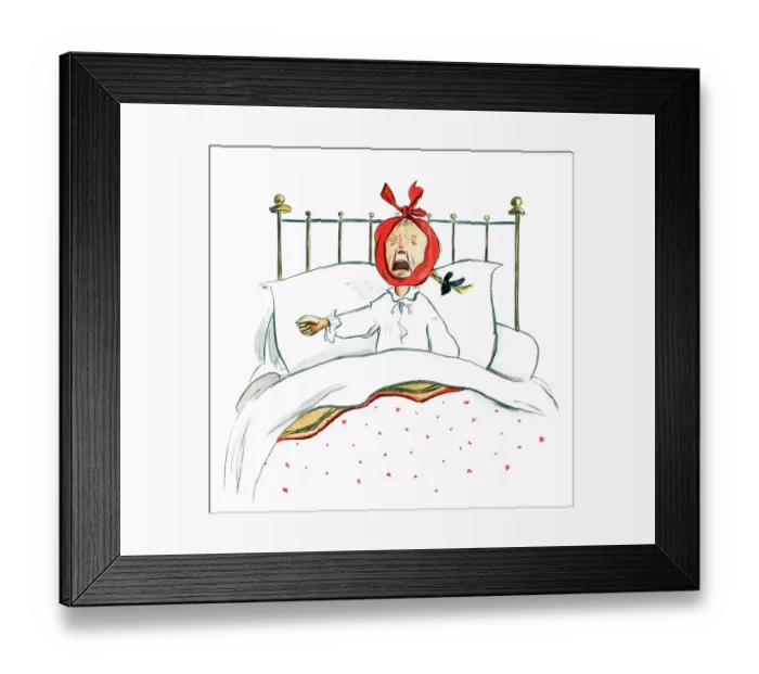 Framed Print : Little Victorian girl ill in bed and wailing Framed Print : Little Victorian girl ill in bed and wailing